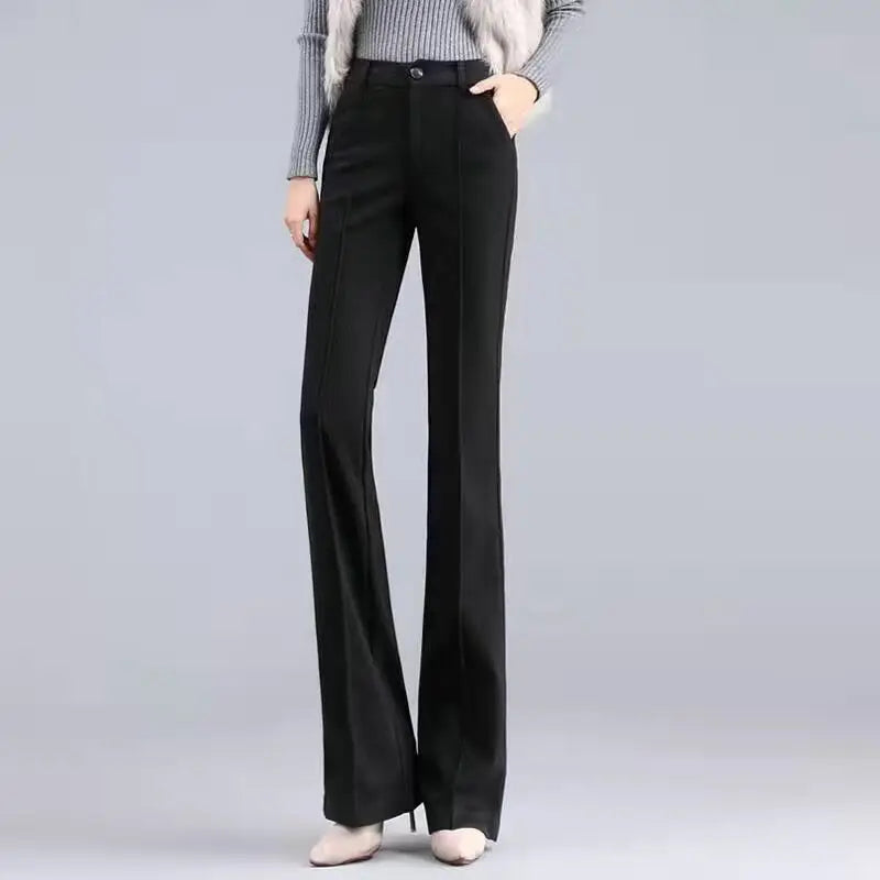 Women's Autumn High Waist Solid Flare Pants with Wide Legs