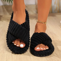 Women's Warm Plush Corduroy Cross Home Slippers for Winter