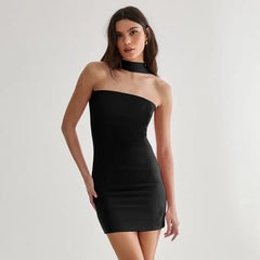 Women's Red Halter Wrap Dress with Hollow Out Detail for Parties