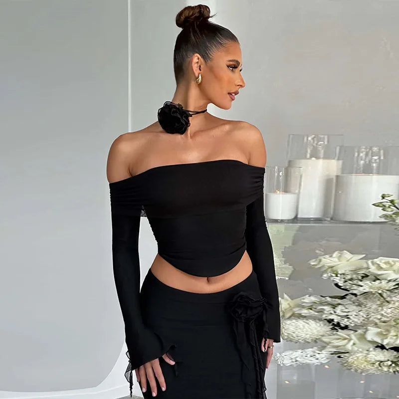 Off Shoulder Mesh Ruched Dress Set for Women