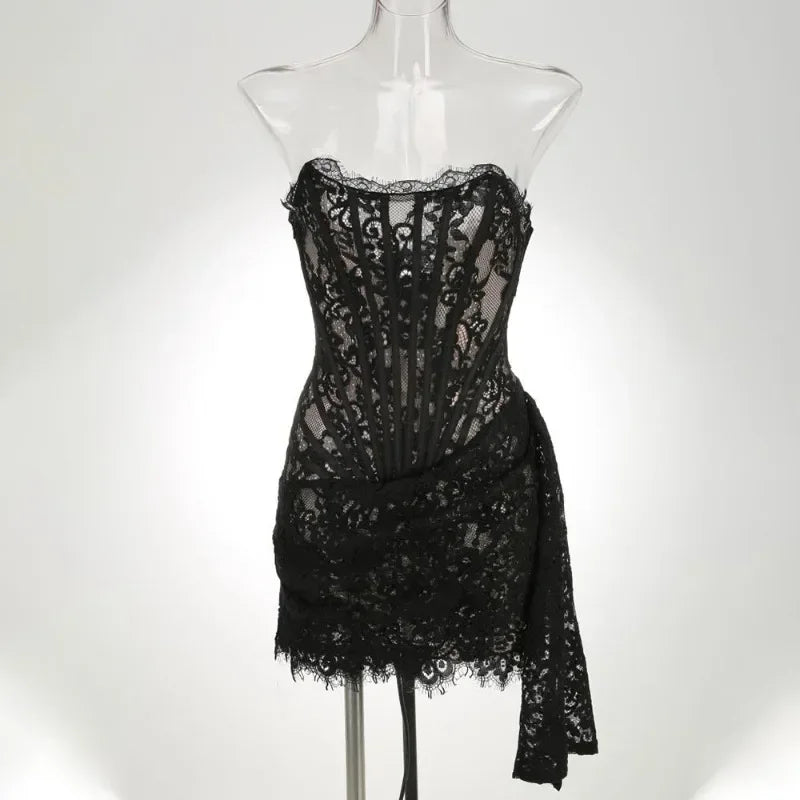 Elegant Lace Corset Dress with Intricate Detailing and Flattering Fit