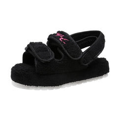 Fur Platform Sandals for Women Casual Beach Open-Toe Slides