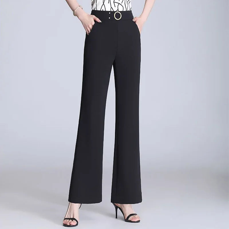 Pantalon de costume ample taille haute en soie glacée pour femme