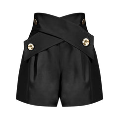 High Waist Casual Solid Crisscross Button Shorts for Women