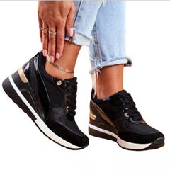 Women's Casual Gold Color Wedge Heel Sport Sneakers