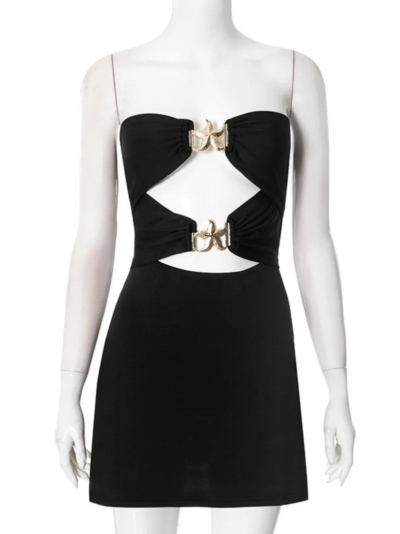 Metal Starfish Decoration Backless Beach Dress for Women