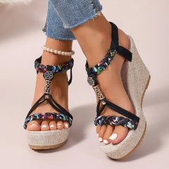 Mixed Colours Woven Spaghetti Strap Thick Platform Sandals for Women