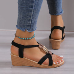 New Women Solid Color Ankle Buckle Wedge Sandals