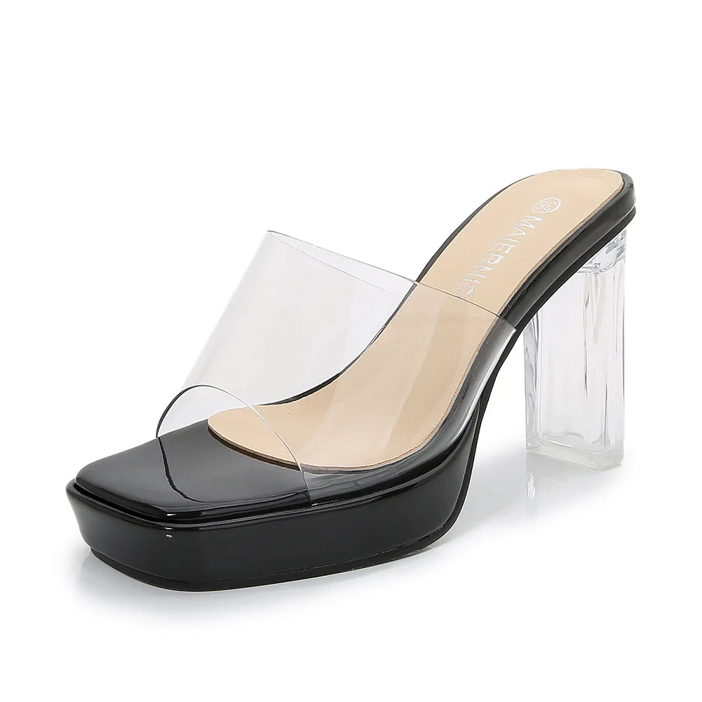 Chaussons ouverts à talons hauts en PVC transparent pour femmes