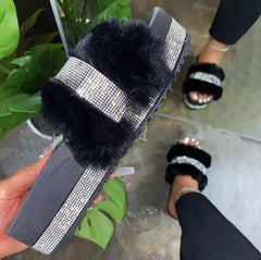 Women's Luxury Rhinestone Suede Platform Slippers for Comfort