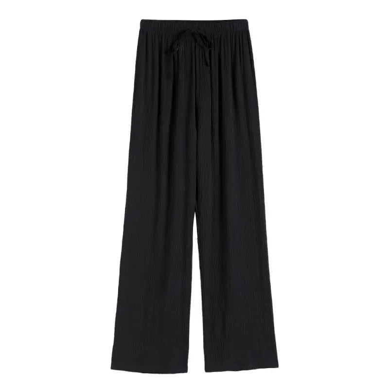 Trendy Pleated Ice Silk Wide Leg Pants for Women Casual Trousers