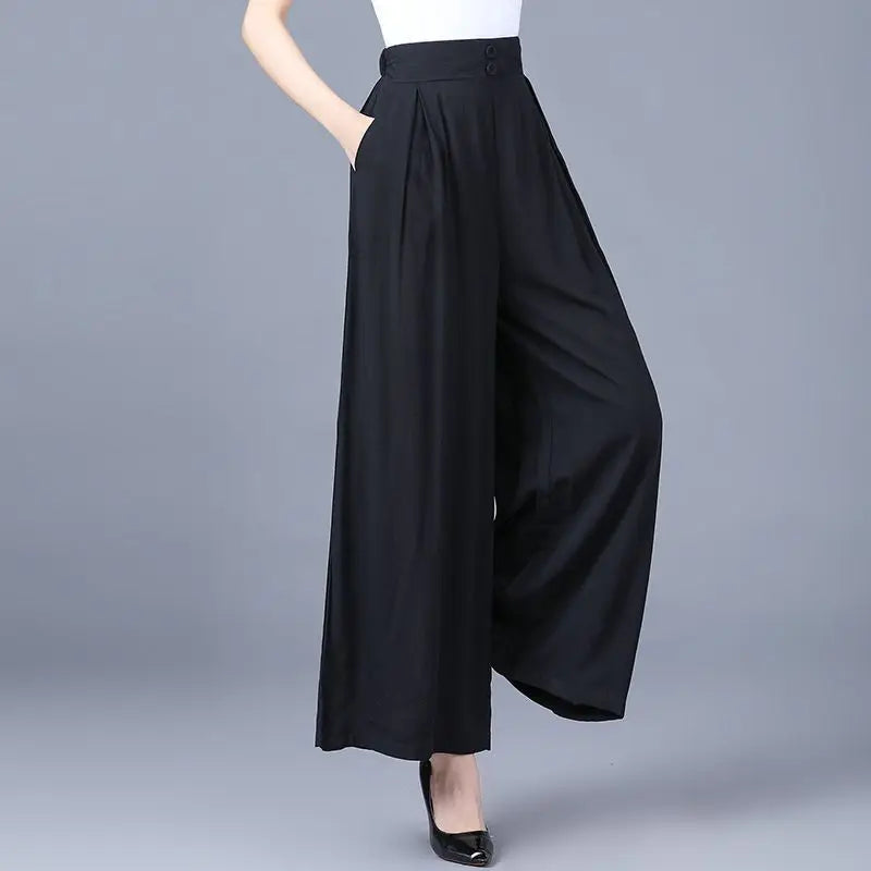 Oversized Women Wide Leg Cotton Hemp Pants in Pink and Black Casual Fashion