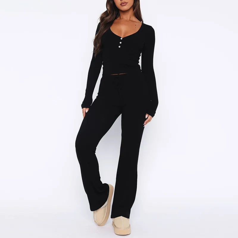 Autumn Long Sleeve Top and Pants Matching Sets for Women Fitness