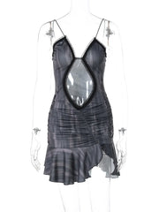 V-Neck Spaghetti Strap Ruched Mini Dress for Holiday Beach Style
