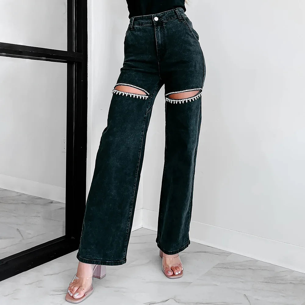 Streetwear Ripped Wide Leg Jeans for Women Casual Summer Fashion