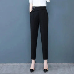 Black High Waist Summer Harem Pants with Pockets for Office Ladies