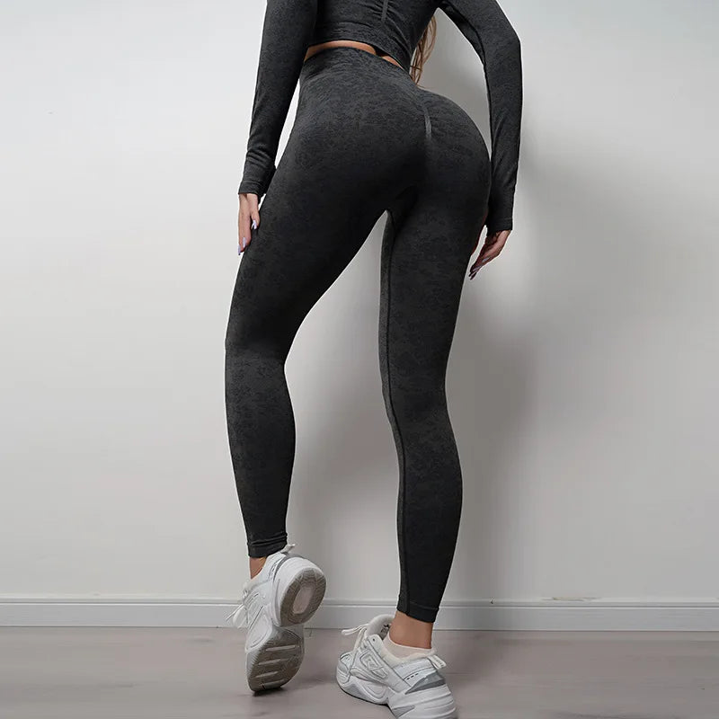 Legging froissé taille haute sans coutures pour femme pour le yoga et la gym 