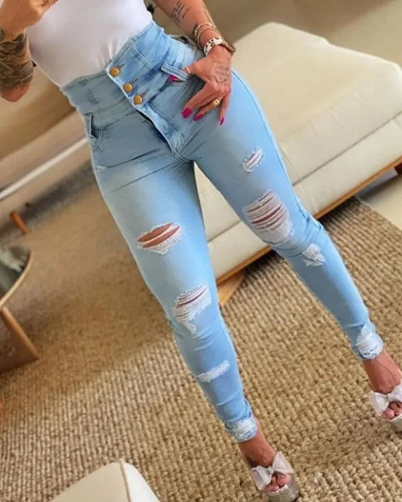 Women's Bodycon High Waist Denim Pencil Pants Trousers