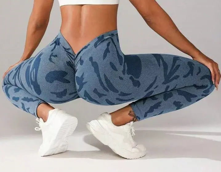 Legging de sport léopard à dos en V pour femme pour l'entraînement 