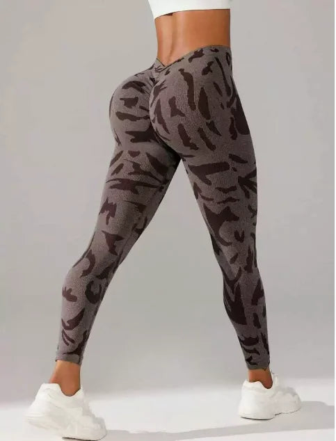 Women's Camouflage V Back Butt Lifting Gym Leggings for Fitness