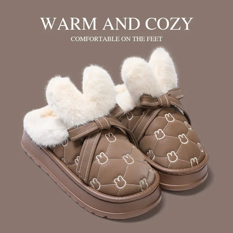 Women’s Casual Waterproof Plush Warm Slippers for Winter Outdoor