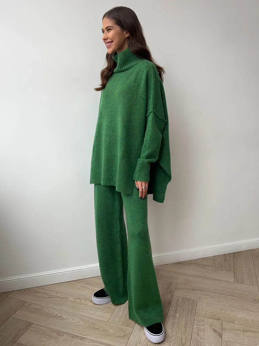 Ensemble pull à col roulé et pantalon ample et décontracté pour femme