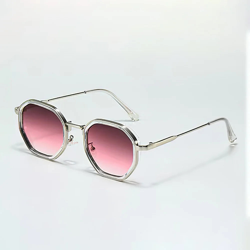 Vintage Octagonal Sunglasses for Women with Black Lenses and Gold Edging