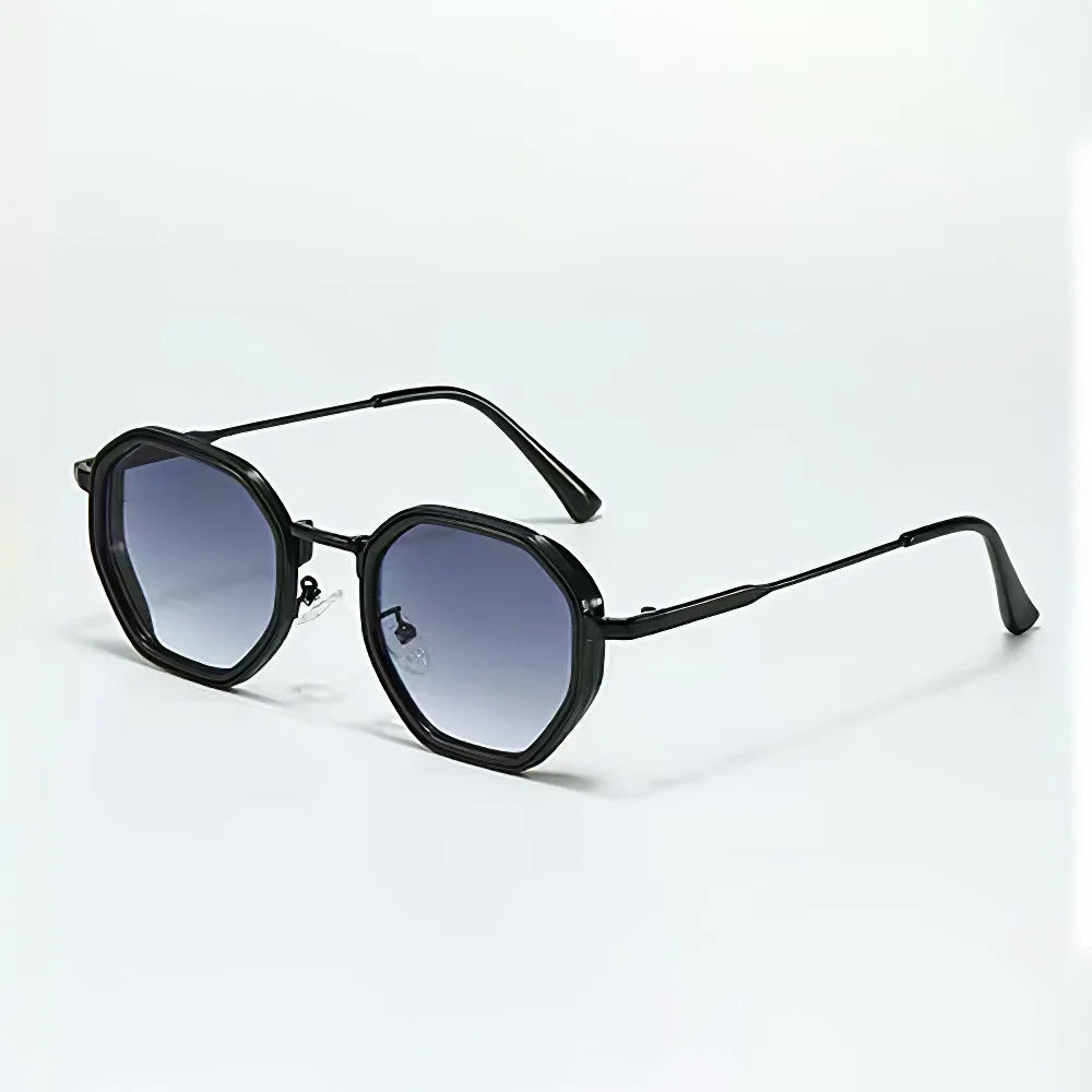 Vintage Octagonal Sunglasses for Women with Black Lenses and Gold Edging