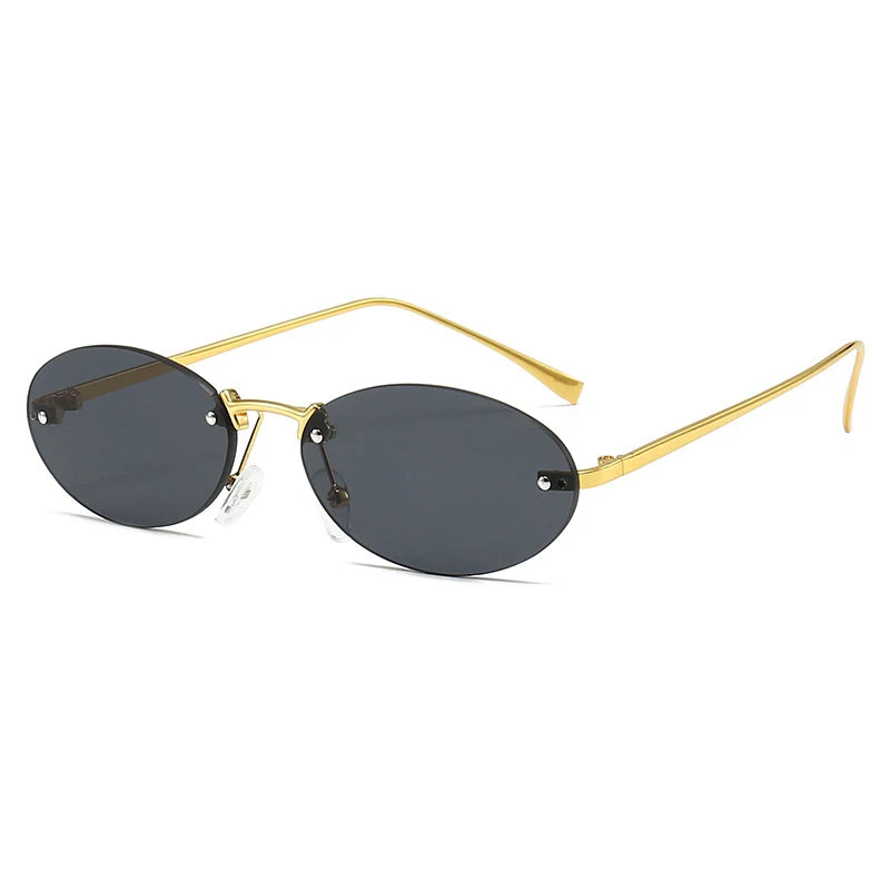 Rimless Oval Sunglasses for Women with Clear Ocean Lens Fashion Shades