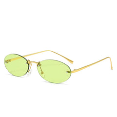 Rimless Oval Sunglasses for Women with Clear Ocean Lens Fashion Shades