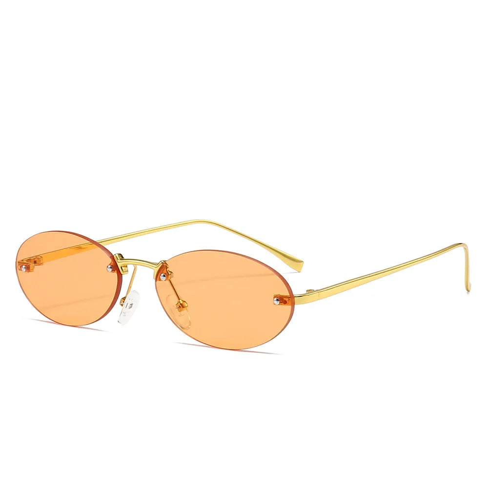 Rimless Oval Sunglasses for Women with Clear Ocean Lens Fashion Shades