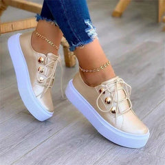 Women's Casual Spring Leather PU Platform Sneakers in black