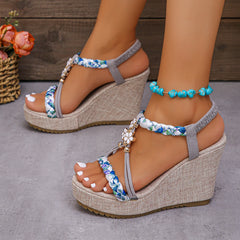 Mixed Colours Woven Spaghetti Strap Thick Platform Sandals for Women