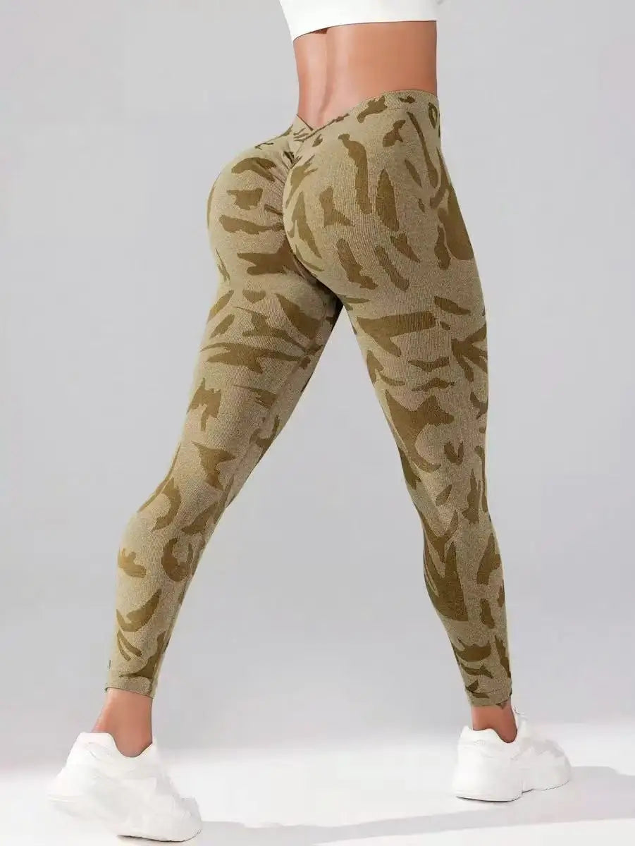 Women's Camouflage V Back Butt Lifting Gym Leggings for Fitness