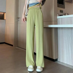 Pea Green Wide Leg Trousers for Women - Summer Fashion Style