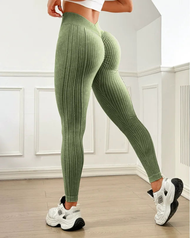 Legging rayé à dos en V pour femme pour exercices athlétiques de levage des fesses 