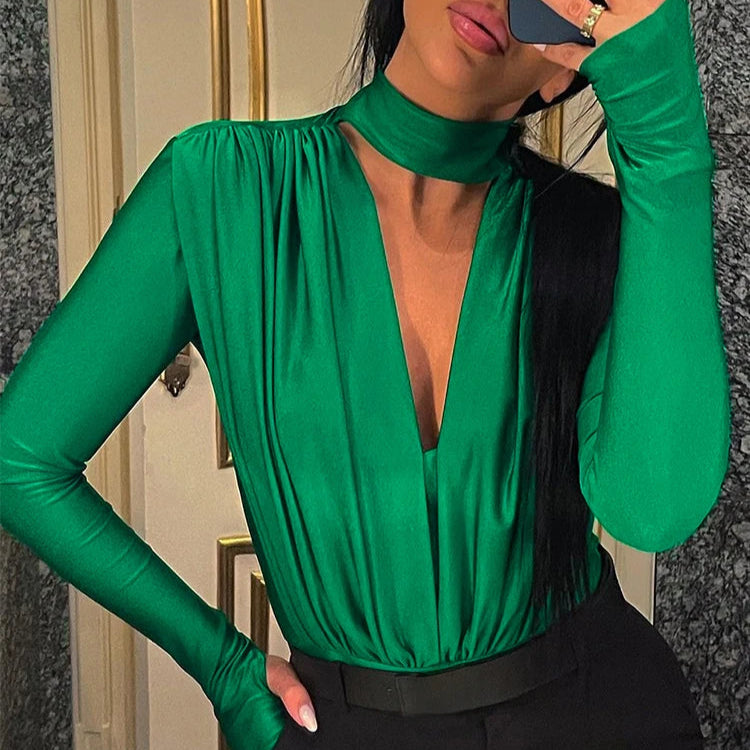 Women’s Long Sleeve Bodysuit in Green