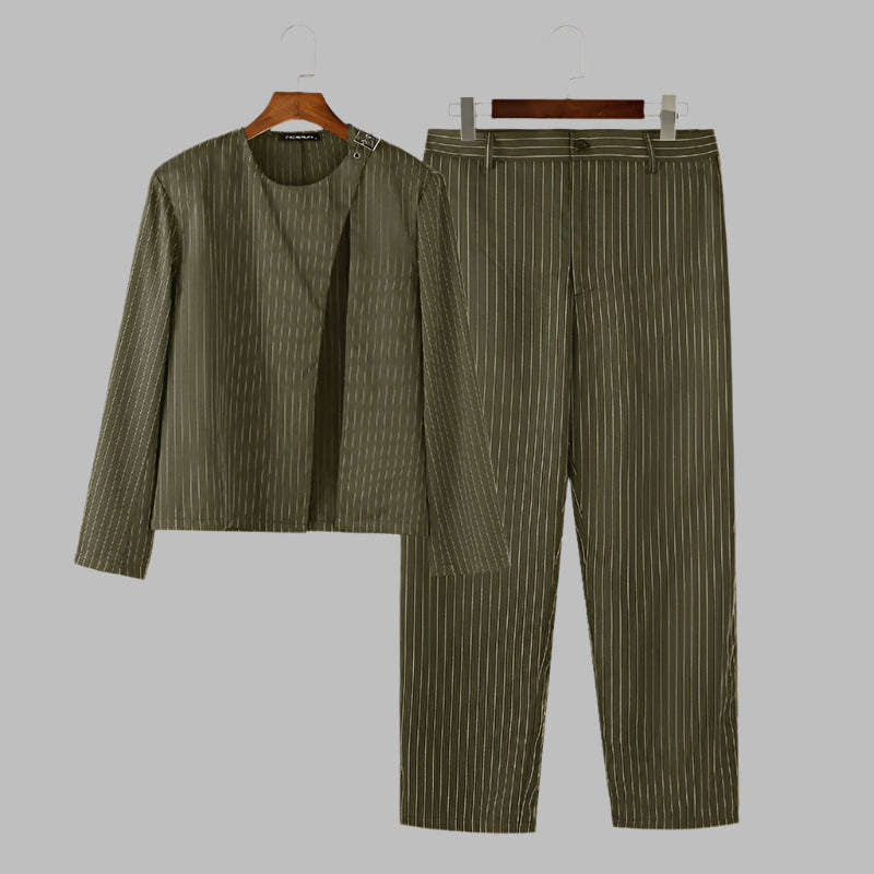 Men's Modern Striped Asymmetrical Blazer & Pants Set