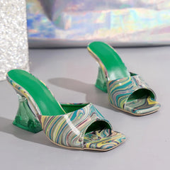 Women’s Summer Mix Color Graffiti Open Toe High Heels Sandals