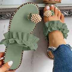 Women's Bohemian Pineapple Pearl Flat Toe Beach Sandals