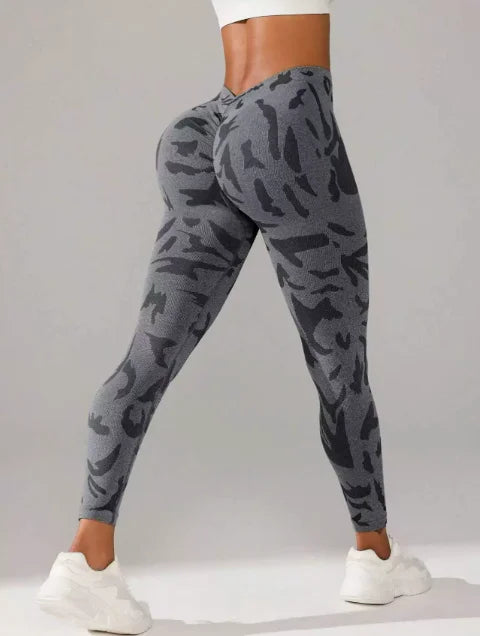 Women's Camouflage V Back Butt Lifting Gym Leggings for Fitness