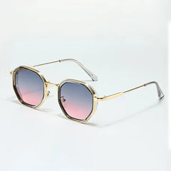 Vintage Octagonal Sunglasses for Women with Black Lenses and Gold Edging