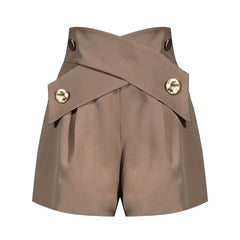 High Waist Casual Solid Crisscross Button Shorts for Women