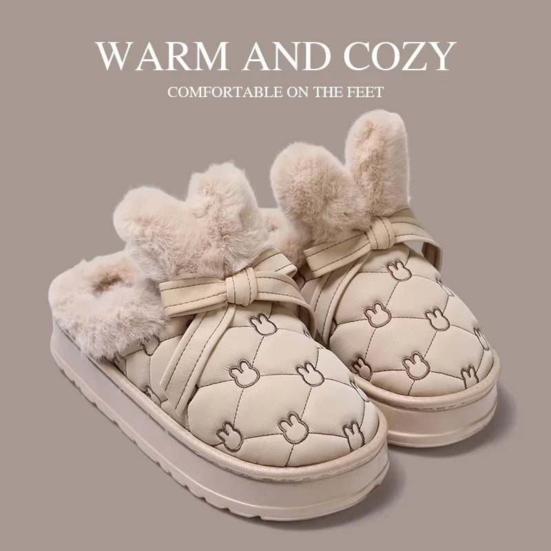 Women’s Casual Waterproof Plush Warm Slippers for Winter Outdoor