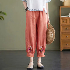 Spring and Summer Women's Spliced High Waist Cotton Hemp Halen Pants