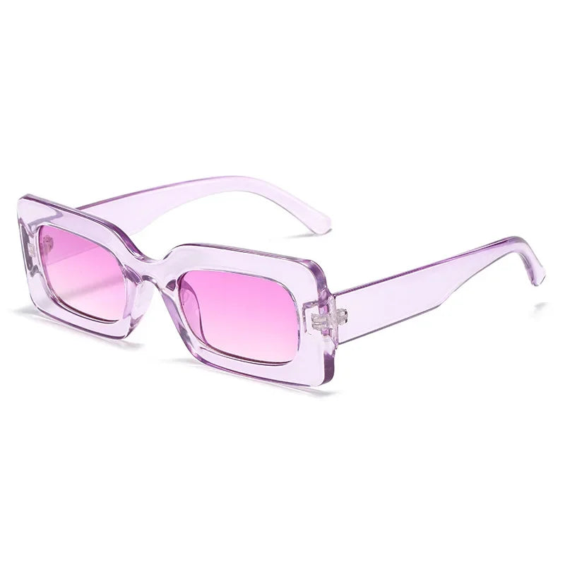 Women's Vintage Rectangle Frame Purple Pink Sunglasses Eyewear