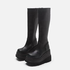 Fashion Wedge-Heeled Mid-Tube Boots for Ladies in Gothic Style