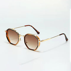 Vintage Octagonal Sunglasses for Women with Black Lenses and Gold Edging